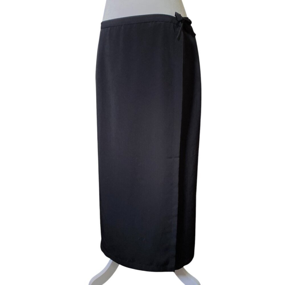 Vintage Eva Negri Paris Black Satin Wrap Maxi Skirt Tie Waist Size XL 14 - Picture 2 of 6